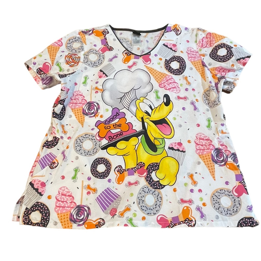 Women’s‎ Disney Pluto medical Scrub Top Bad to the Bone XL